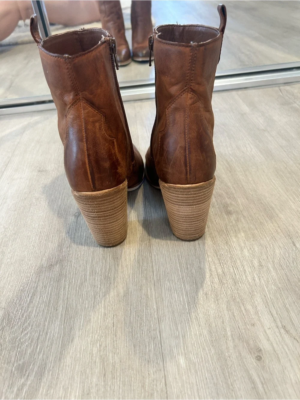 Crevo Women's Brown Leather Western Ankle Boots - Stylish Block Heel
